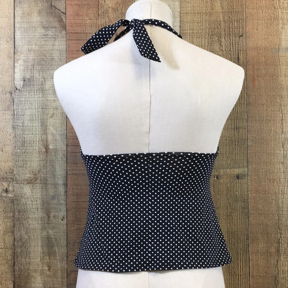 Land's End Swim Top Womens 6 Blue White Polka Dot Halter Tankini Swimwear - Picture 4 of 9